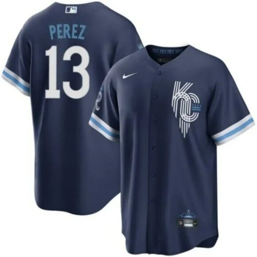 Mens Youths Kids Salvador Perez Navy Stitched Jersey
